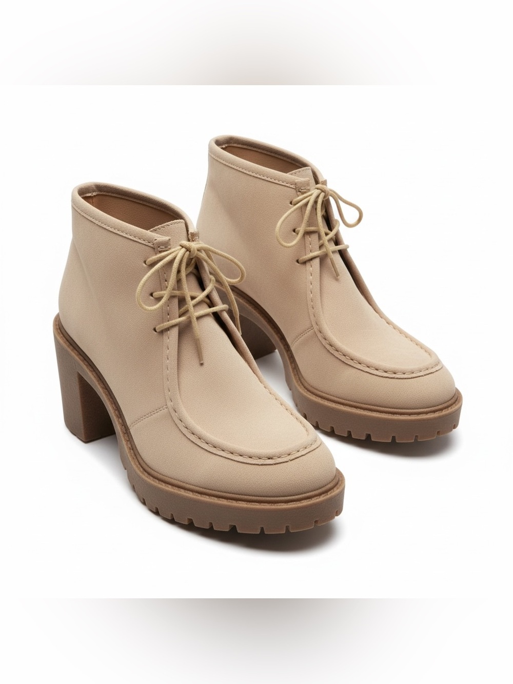 Lucky Brand Neutral Beige Lace-Up Chunky Heel Ankle Boots